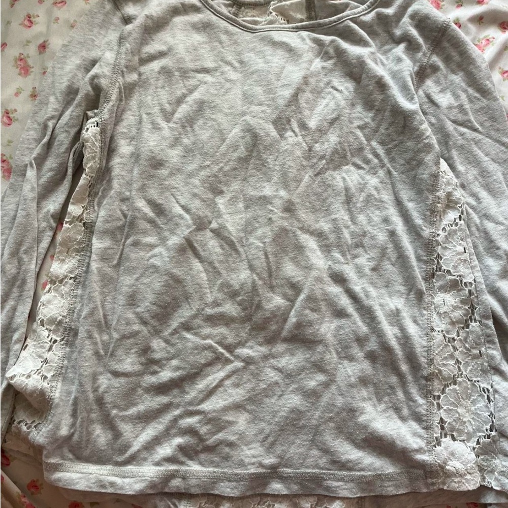 Gray lace floral long sleeve